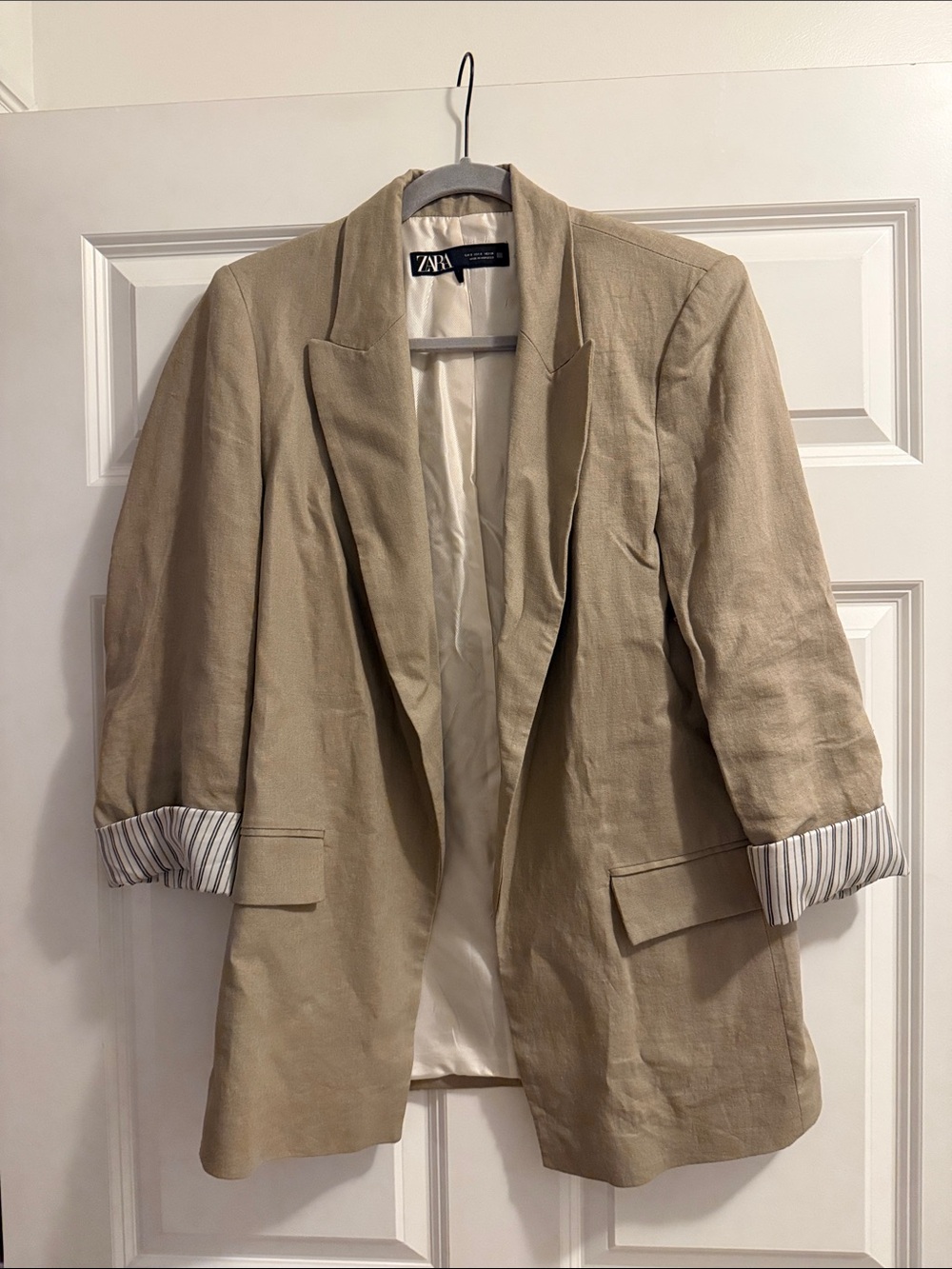 Zara Light Beige Linen-Blend Relaxed Blazer